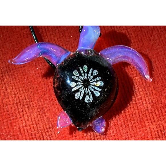 Beautiful Hand Blown Glass Purple & Black Sea Turtle Necklace - Picture 5 of 8